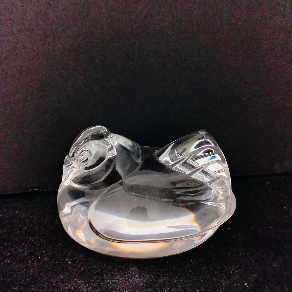 Steuben Hen on Nest Chicken Clear Crystal Art Glass Paperweight Figurine Signed